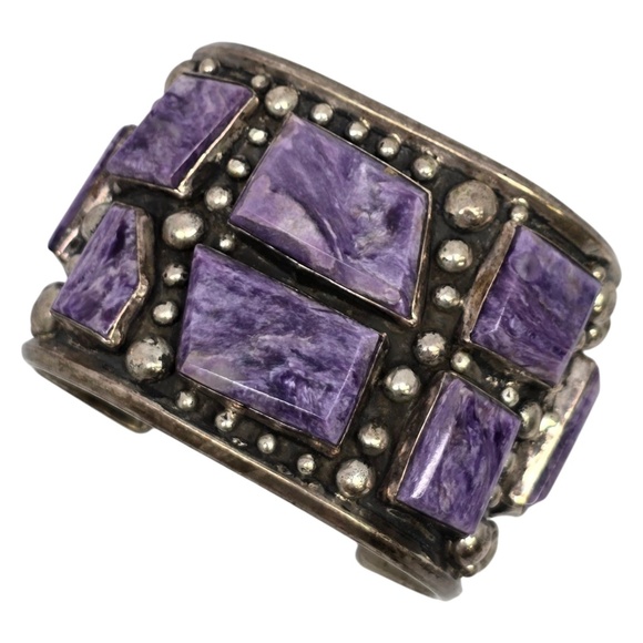 Bill Mex Dineh' Large Sterling Silver Charoite Wide Cuff Bracelet #20983 - Picture 6 of 10